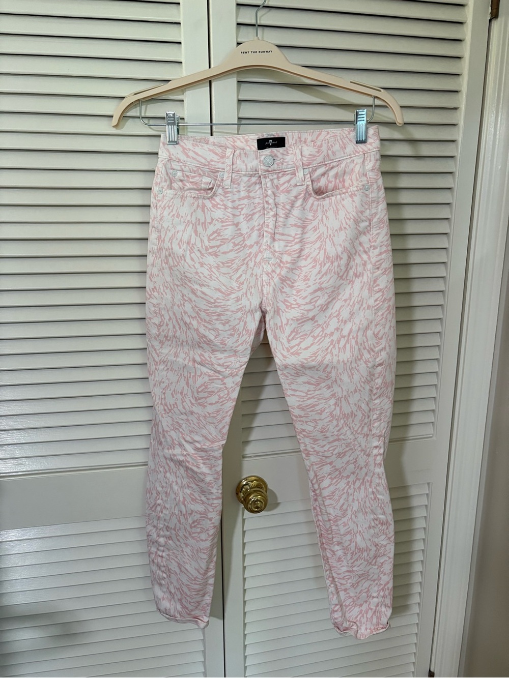 7 For All Mankind High Waist Ankle Skinny Jean in Abstract Pink Print - Size 28 - Picture 3 of 12